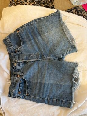 Levi's Light Blue Distressed High-Rise Denim Shorts
